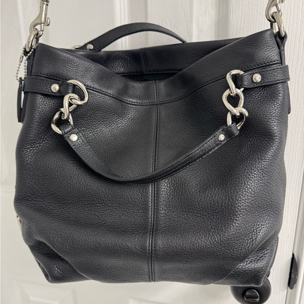 Coach Brook Black Leather Pebbled Hobo Handbag Purse Satchel